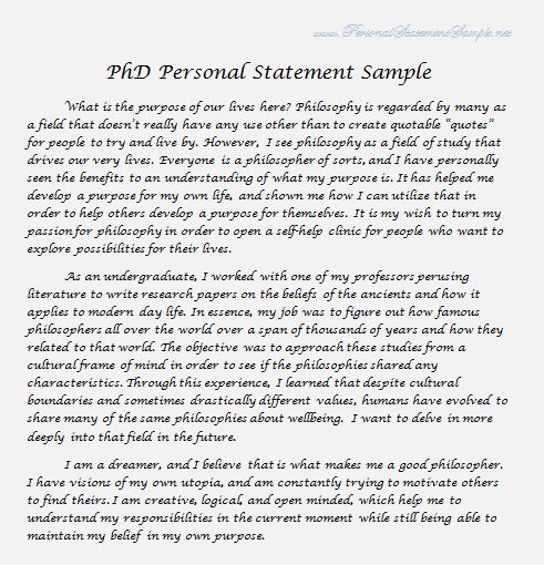 PhD Personal Statement Sample Personal Statement Sample