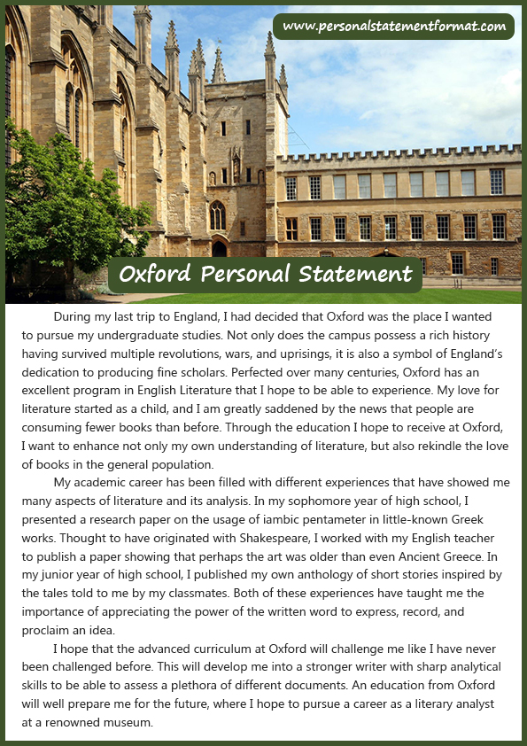 oxford university sample personal statement